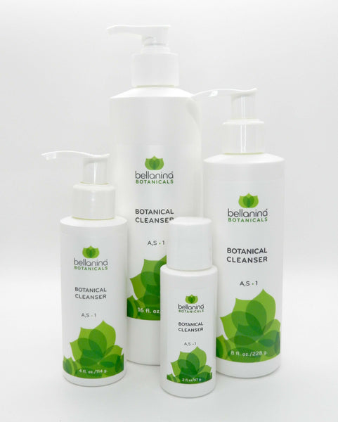 a 2 oz. and a 4 oz. and an 8 oz. and a 16 oz. bottle of Botanical Cleanser