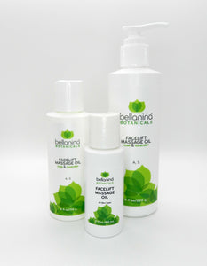 a 2 oz. and a 4 oz. and an 8 oz. bottle of Facelift Massage Oil