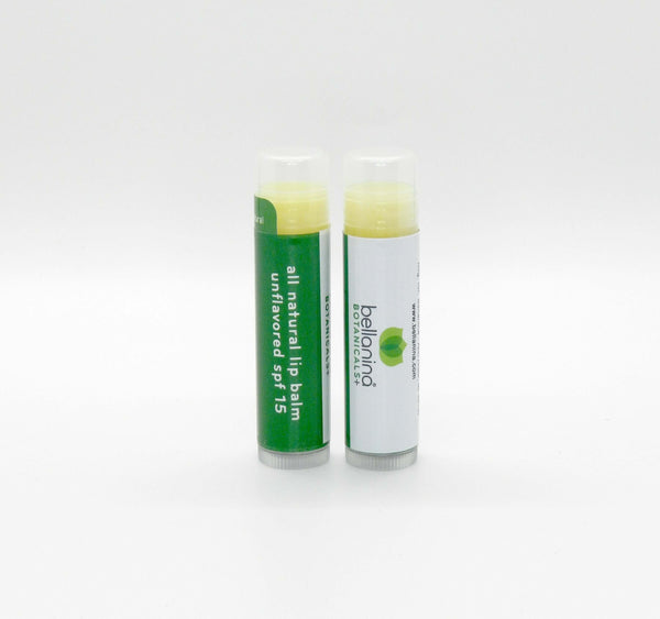 2 tubes of all natural unflavored lip balm with spf 15