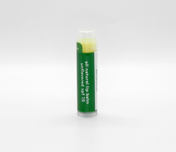 a tube of all natural unflavored lip balms with spf 15
