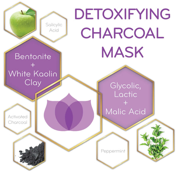 graphic of Detoxifying Charcoal Mask and its key ingredients