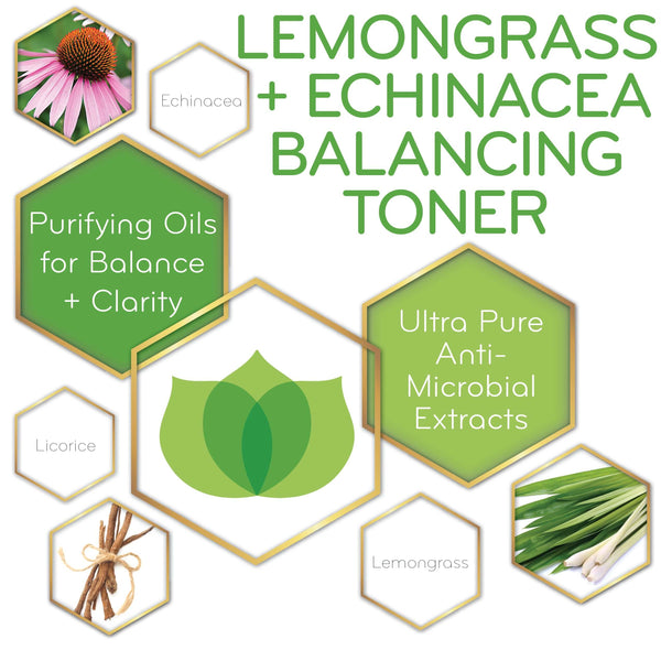 graphic of Lemongrass + Echinacea Balancing Toner and its key ingredients