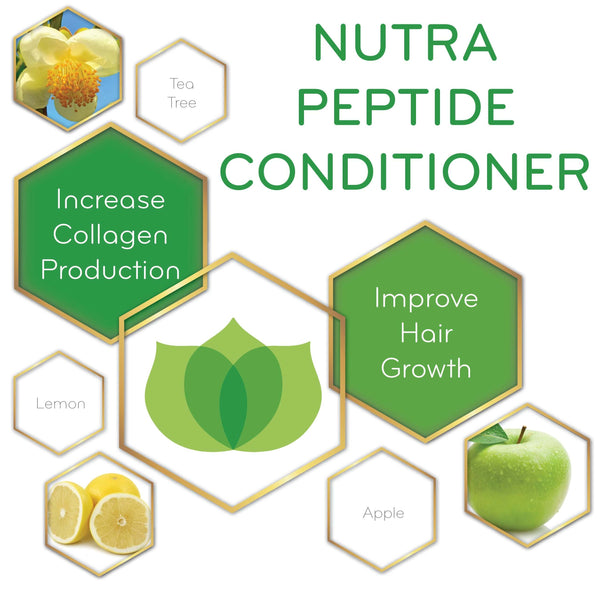 graphic of Nutra Peptide Conditioner and its key ingredients
